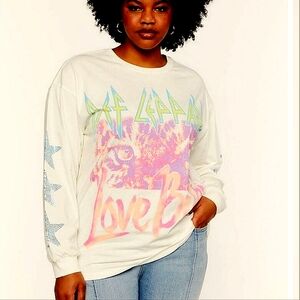 Forever 21+ Def Leppard Love Bites Graphic Rhinestone Long Sleeve Jersey Knit T